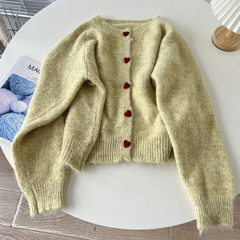 

Женский свитер Love Cardigan с пряжкой, осенне-зимний свободный вязаный кардиган, темпераментный топ