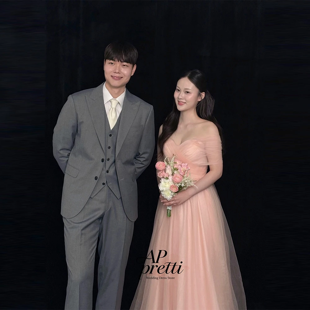 AP Pretti Lovely Tulle Korea Wedding Dress Photo Shoot A-line Floor-Length Customized Off the Shoulder Bridal Gown 웨딩드레스 2026