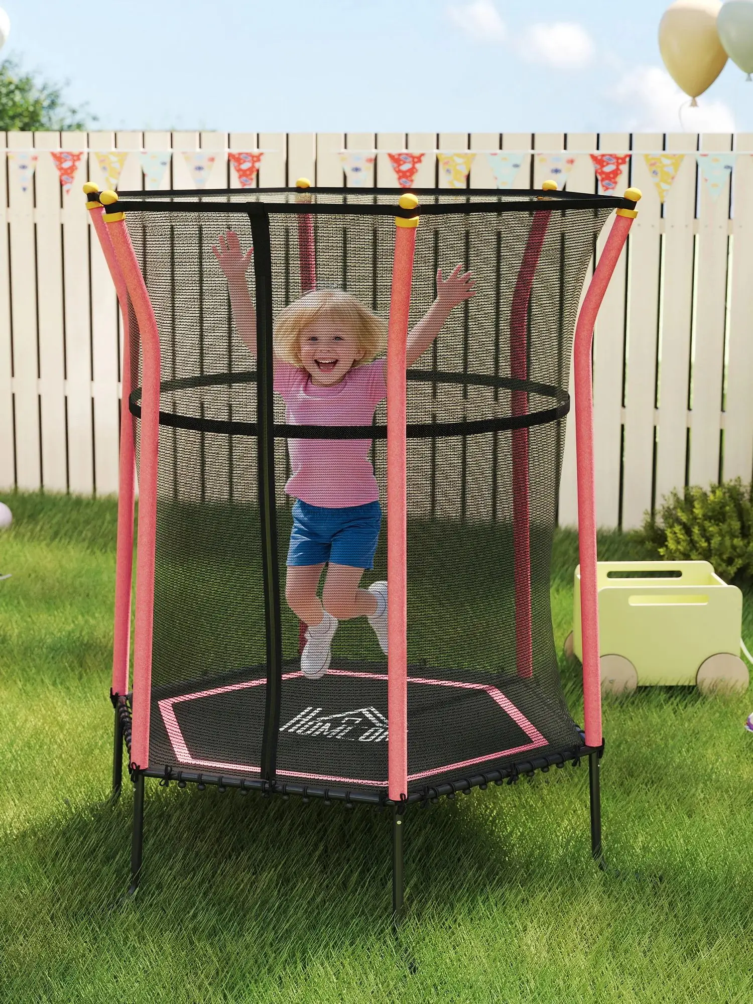 HOMCOM Kinder Trampolin Ø163,5 cm, Indoor Trampolin, Kindertrampolin bis 50 kg