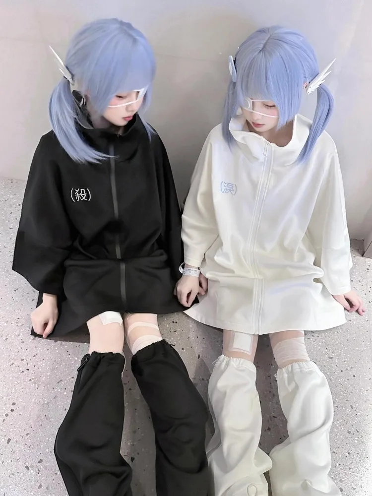 Japanese Subculture T Shirts Y2k Women Loose Hoodie Zipper Tops Casual Harajuku Kawaii Thick Tees Autumn Fashion Clothe Female