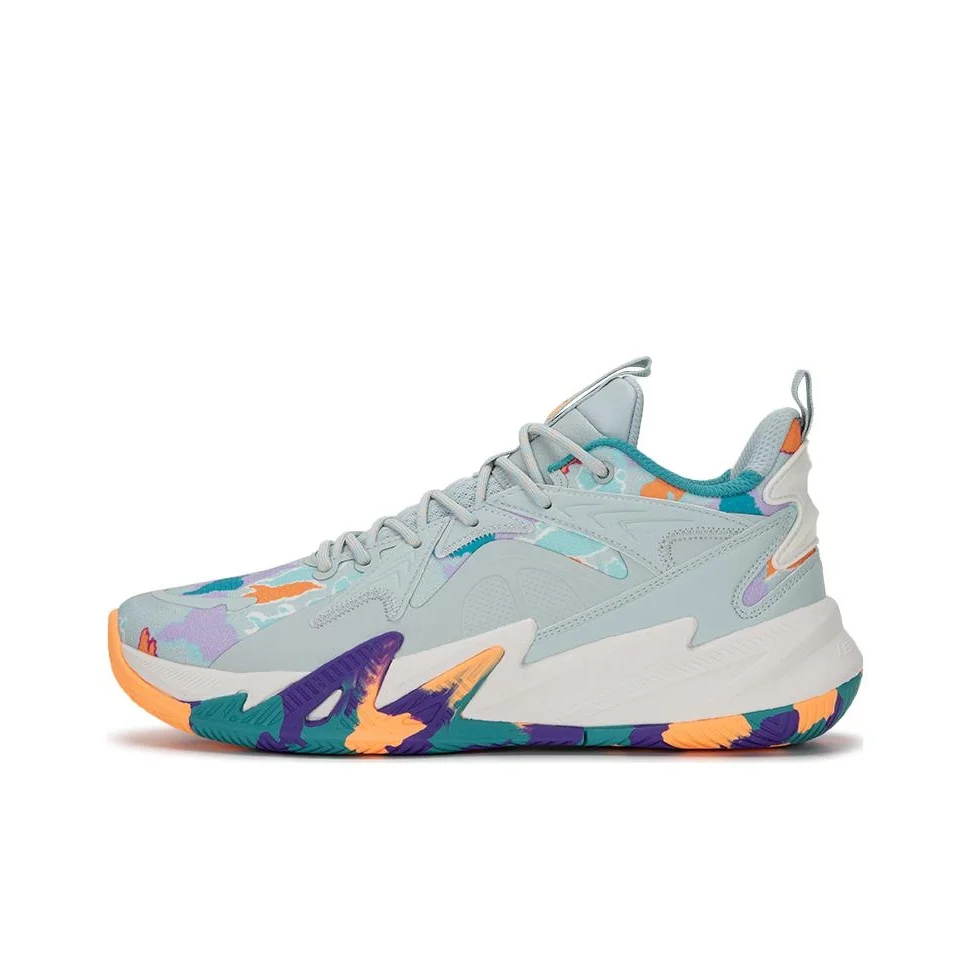 XTEP Slip Resistant Cushioning Abrasion Resistant Low top Basketball Shoes Men's Green Orange Purple 877319120005/