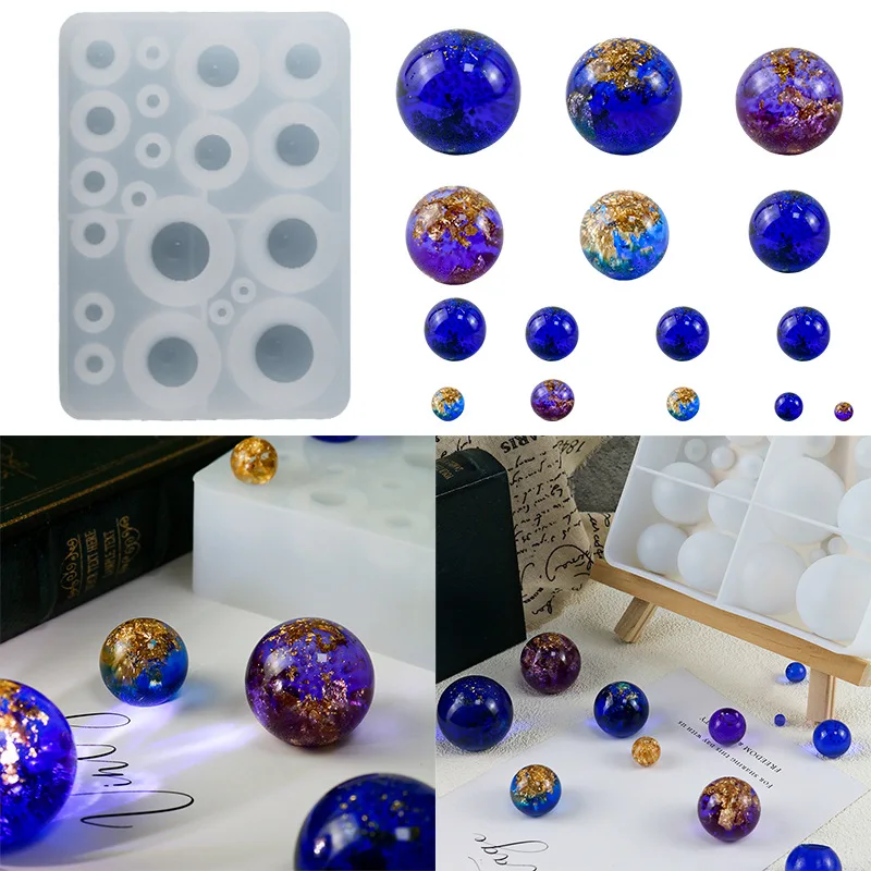 

Crystal Round Bead Epoxy Resin Mold DIY 20 IN1 Beads Universe Spheroid Moulds for Necklace Bracelet UV Resin Jewelry Making