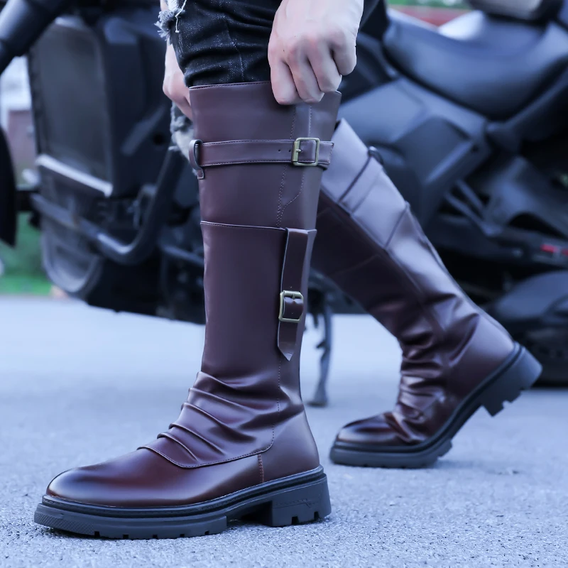 Men's Motorcycle Boots Riding Tall Casual Unique Street Style Plus Size Versatile