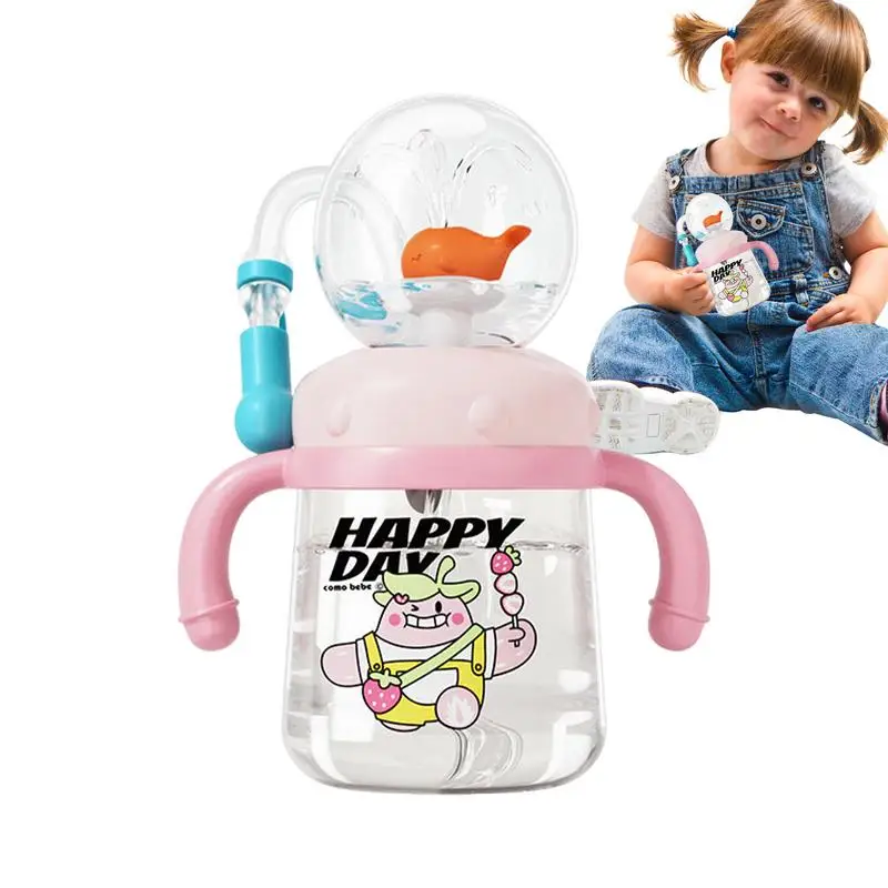 

300ml Childrens Portable Water Cup Whale Fountain Sippy Cup Leak Proof Spray Drinking Cup Colorful Baby Water Straw Cup Bottle