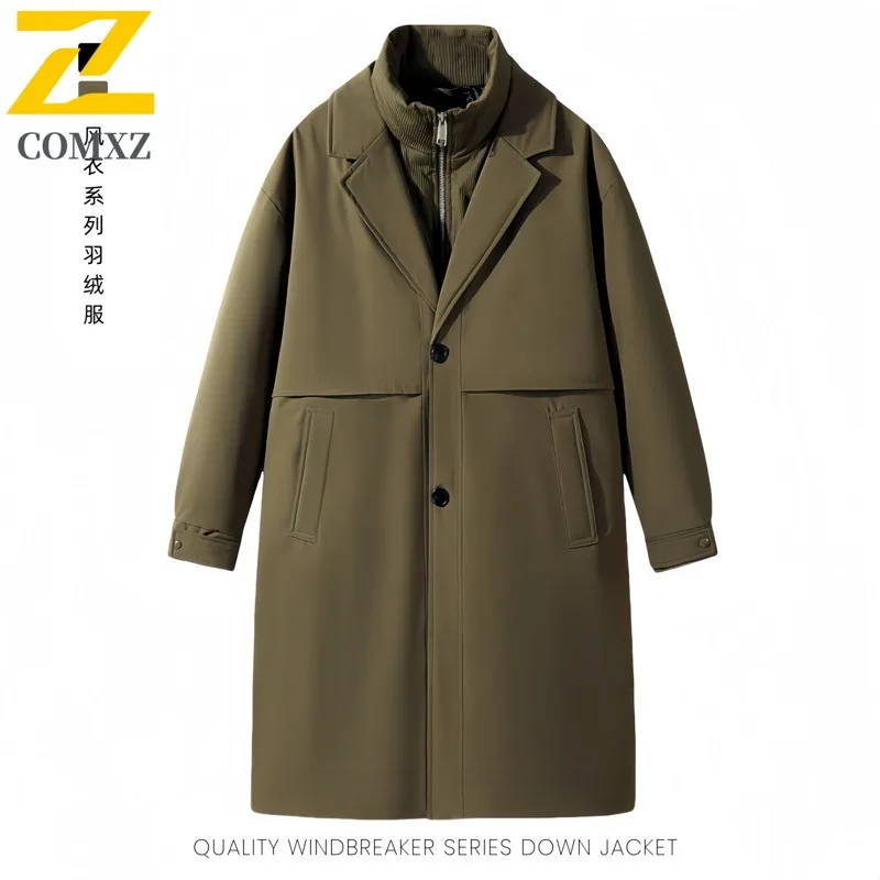

COMXZ Mens Down Jacket Stand Collar Commute Office Thickened Warm Parka Luxurious Knee Length Cold Resistant Winter Puffer Coat