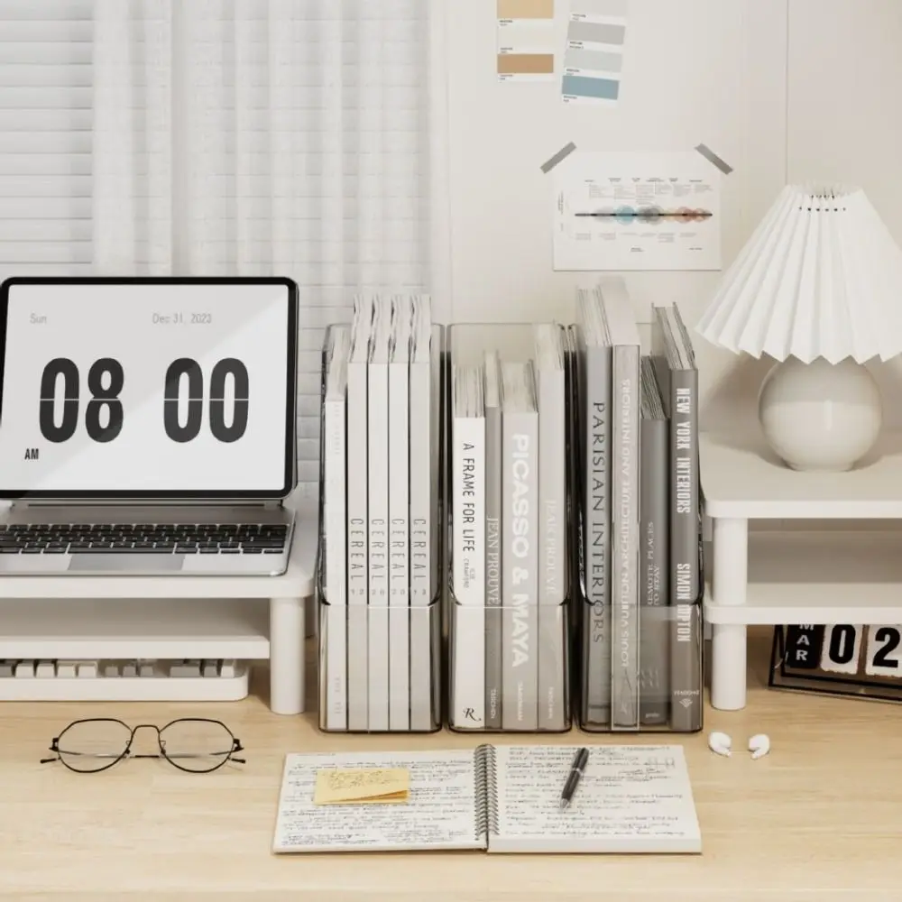 Display Stand Transparent Desk Folder PET Storage Bin Vertical File Folder Space Saving Countertop Paper Tray Organizer Magazine
