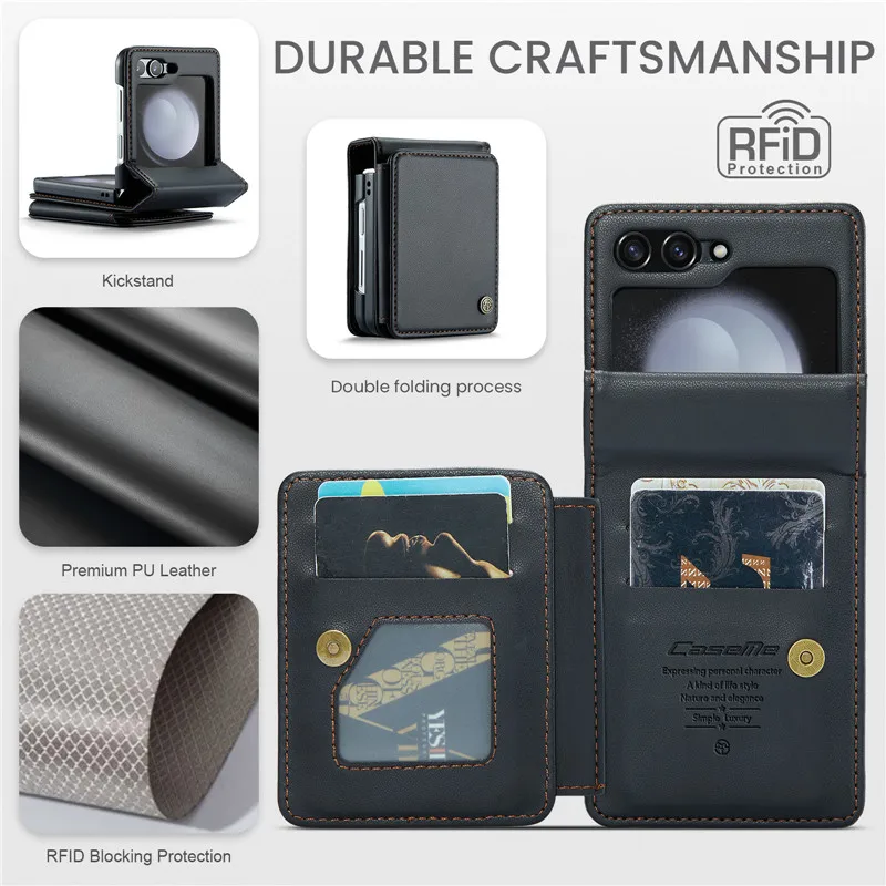 EUCAGR Luxury Magnetic Wallet PU Leather Case For Samsung Galaxy Z Flip 5 6 7 Card Solt Holder Pocket Cover For Galaxy Z Flip7 5