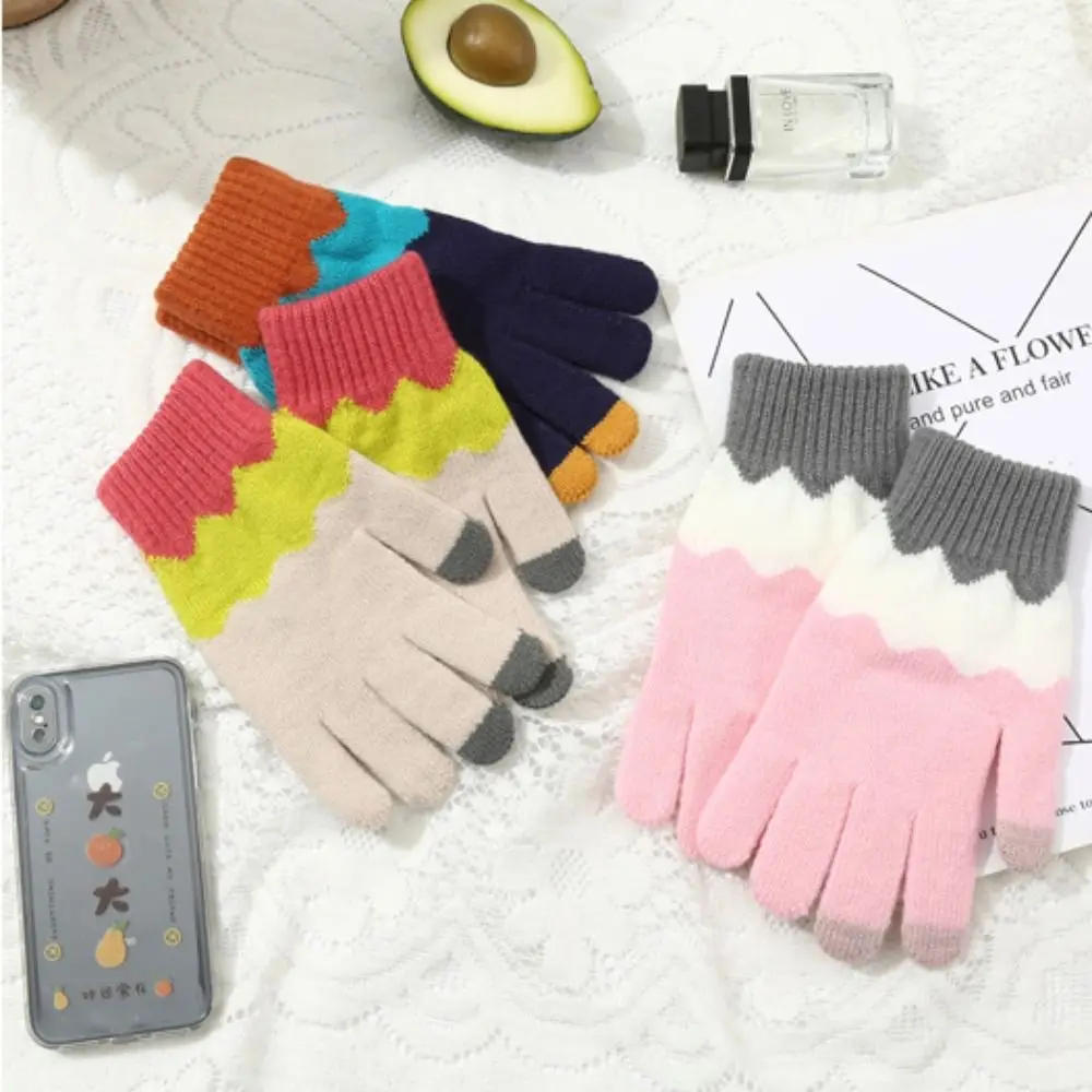 New Warm Knitted Gloves Windproof Plush Touch Screen Gloves Thick Crochet Glove Men Women