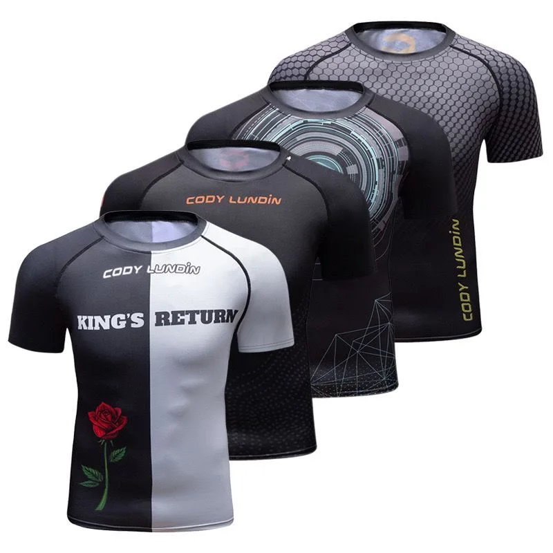 

2024 New 3D Digital Print Perspiration Pure Cotton Breathable Short Sleeve T-shirt Sports Running Series Tights Men Fitness