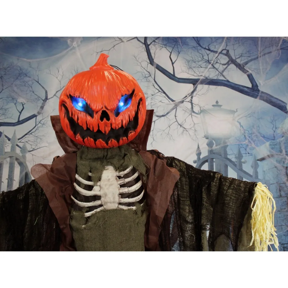 Outdoor Holiday Decorations, Life-Size Animatronic Scarecrow Battery-Operated,  Scary pumpkin monster Halloween decoration