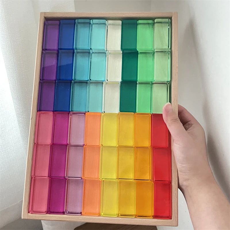 

Прозрачные Кубики Lucent, акриловые Детские игрушки Монтессори, сенсорные открытые игровые полупрозрачные прямоугольные кубики, Детские штабелируемые блоки