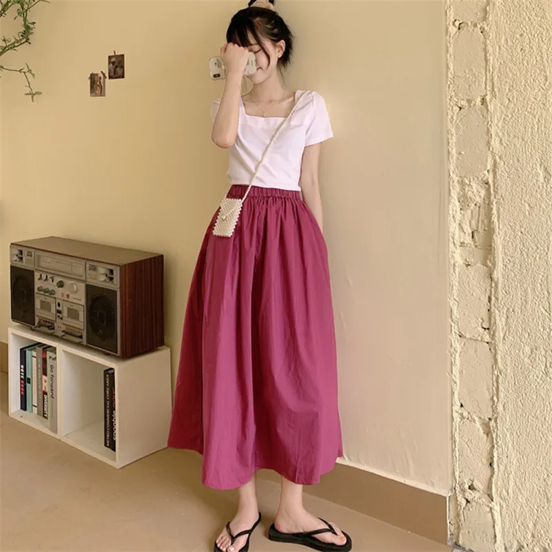2026 Женские летние длинные юбки с высокой талией в корейском стиле, хлопковые и льняные однотонные льняные юбки больших размеров, милые юбки 11 цветов, Vestidos