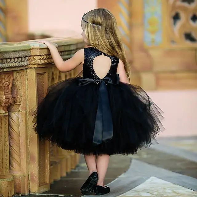 1-5T Black Princess Dress Kids Baby Girl Clothes Back Hollow Out Party Dress Ball Gown Tutu Tulle Formal Pageant Dresses