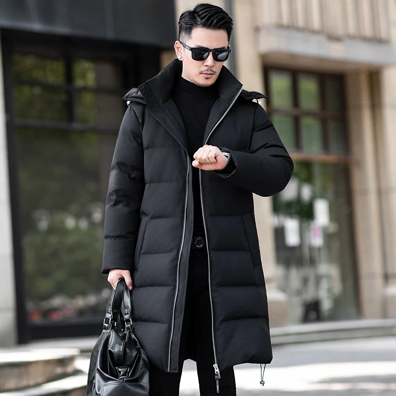 

Men's Winter Thiened Long Hooded down Jaet Du Feather TR Fabric Busin Casual Ci Leisure Daily Commute Wear