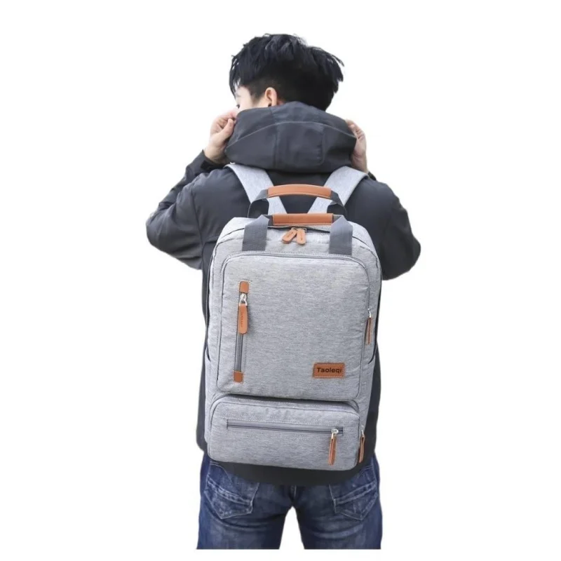 

Bidirectional Zipper Canvas Backpack Men Laptop Bags Shoulders Elastic Decompression