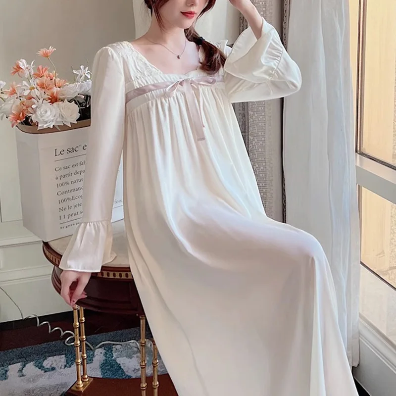 Spring and Summer New Women\'s Nightdress Loungewear Ice Silk Nightdress Women\'s Casual Nightwear Nightdress Loungewear