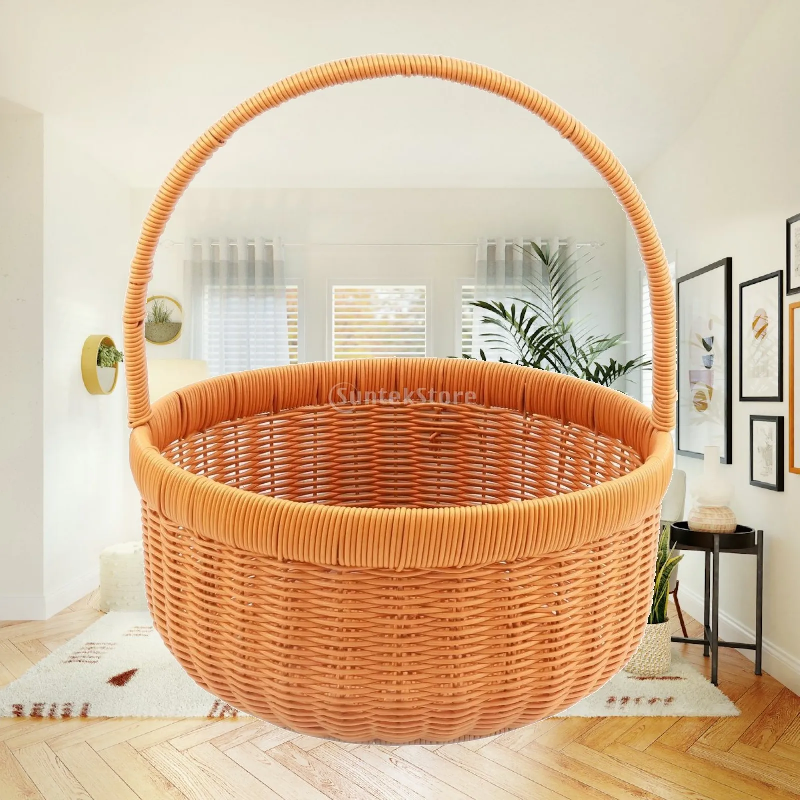 Handwoven Imitation-Rattan Basket | Dense Woven Structure, Wicker Basket with