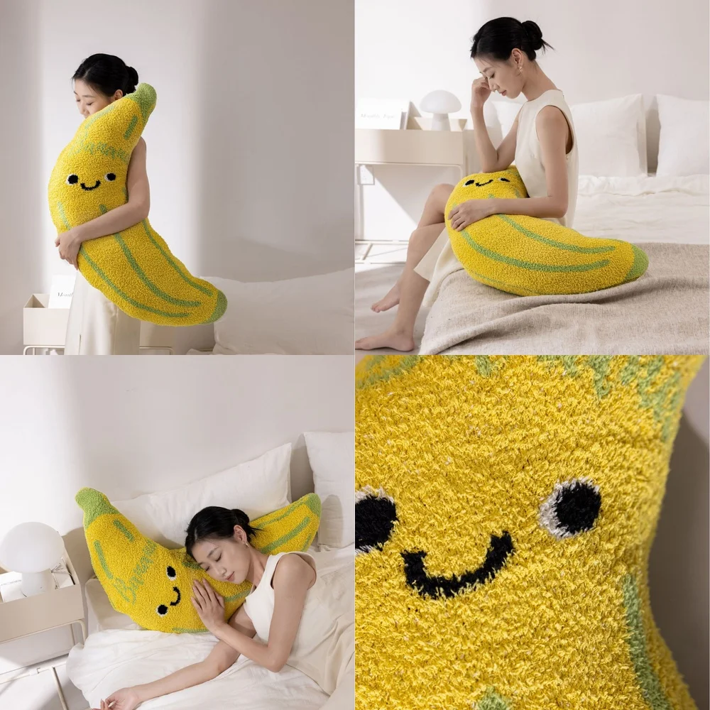 Plush Knitted Pet Pillow for Dogs and Cats Banana Shape Sofa Cushion for Living Room Bedroom Office Back Support for Small