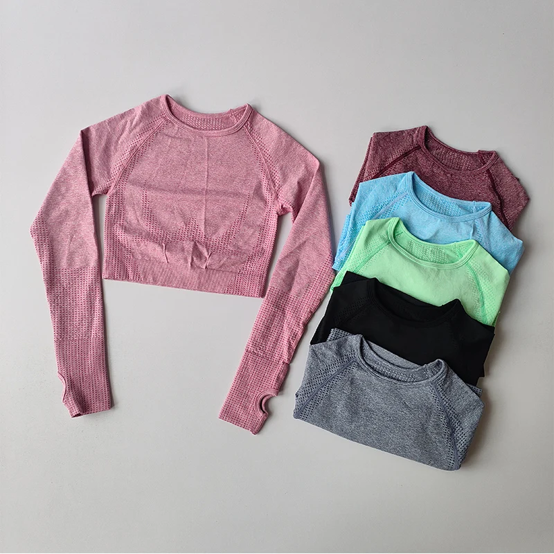 Women Seamless Yoga Shirts Crop Top Long Sleeves Shirts for Women Yoga Sports Fitness Gym Clothing Workout Tops Sports Shirts image 2
