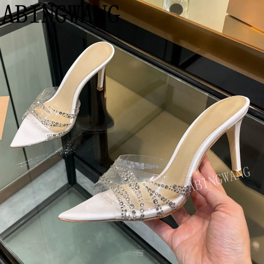 Zapatos de tacón alto finos de PVC para Mujer, zapatillas con punta abierta y punta abierta, zapatos sexys de pasarela para fiesta, sandalias de vestir, novedad de verano 2024