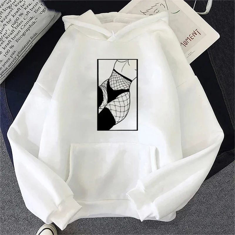 Ecchi Fishnets Pullover Hoodie Sports Casual Sweatshirt Autumn and Winter Fleece Warm, Comfortable and Fashionable Top