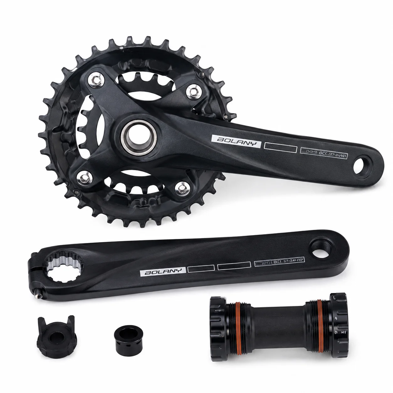 BOLANY 104BCD Hollow Axle MTB Crankset 36T 38T Double Chainring 170mm Crank Arms with 24mm BSA Bottom Bracket 10/11 Speed