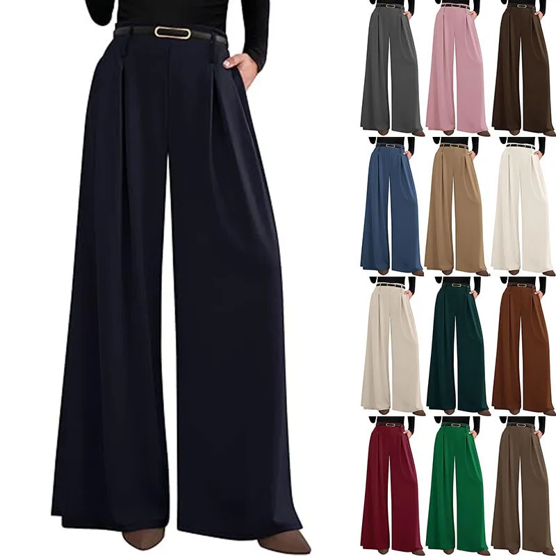 Casual High Waist Wide Leg Pants Flowy Straight Trousers Loose Dressy Jumpsuit Overall Spring Summer Matching Set