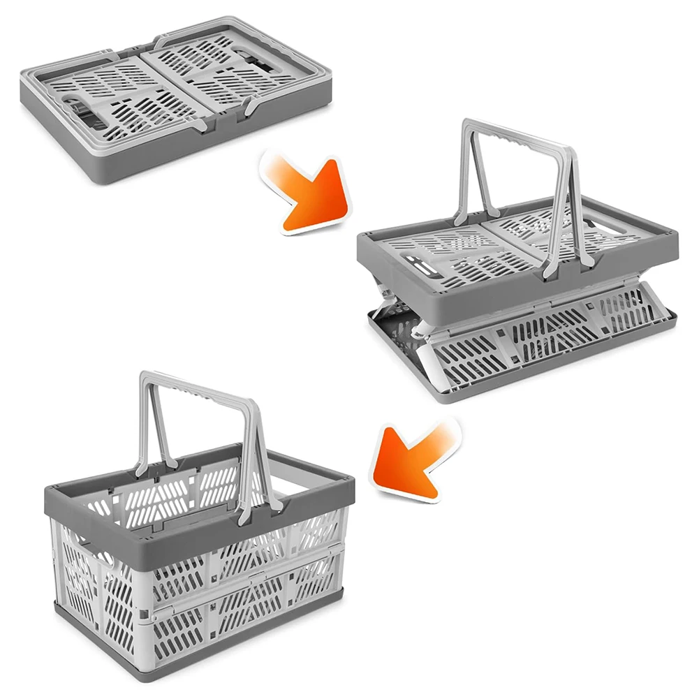 صندوق تخزين بلاستيكي قابل للطي، صندوق بمقبض قابل للتكديس، سلال تخزين كبيرة لغرفة المعيشة في المطبخ وتنظيم سطح المكتب