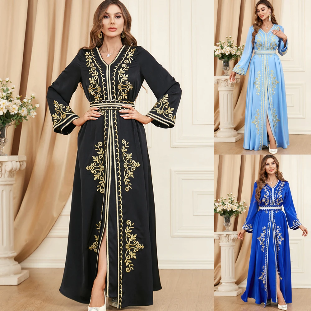 

Женское платье Caftan, вечернее платье, арабское платье с вышивкой Дубая, марокканская вышивка, комплект из 2 предметов, исламский кафтан, Рамадан, ИД, мусульманская абайя