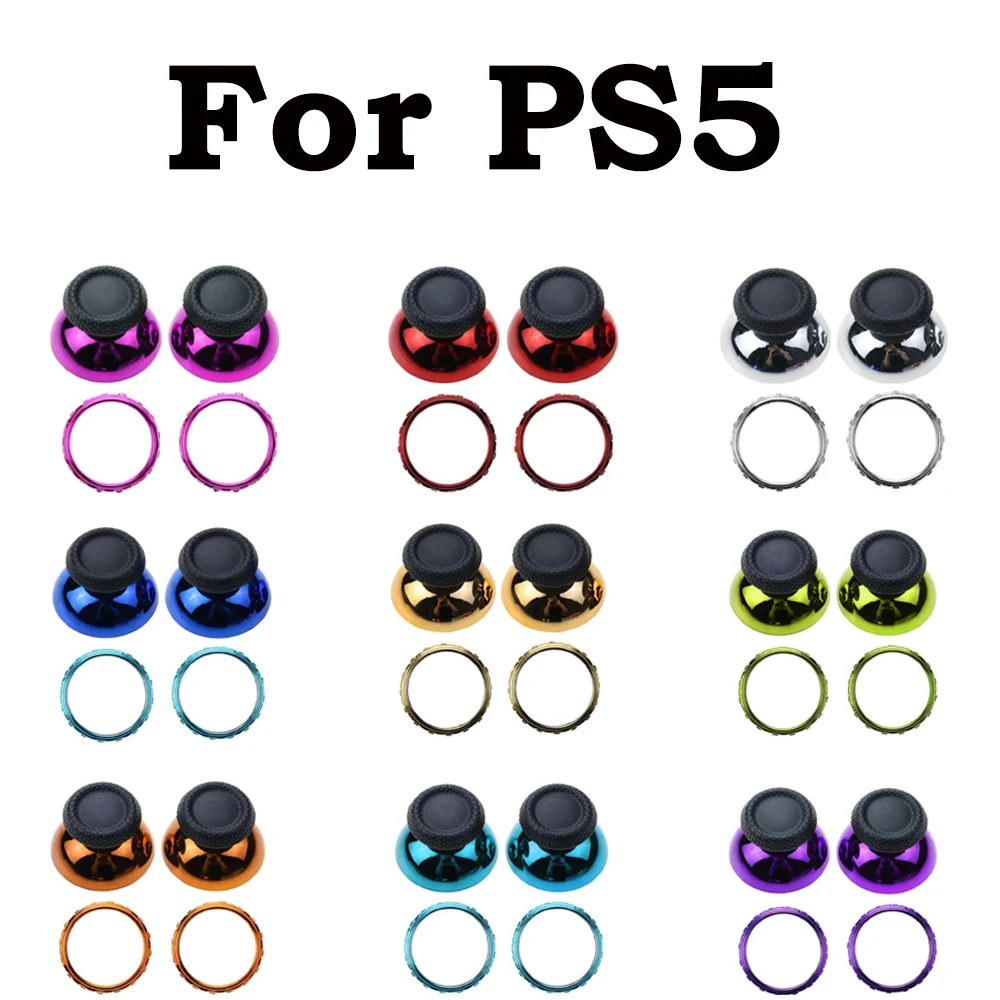 PS 5コントローラー用のクロームサムスティックアクセントリング、3Dアナログジョイスティックキャップ、交換用アクセサリー、1セット