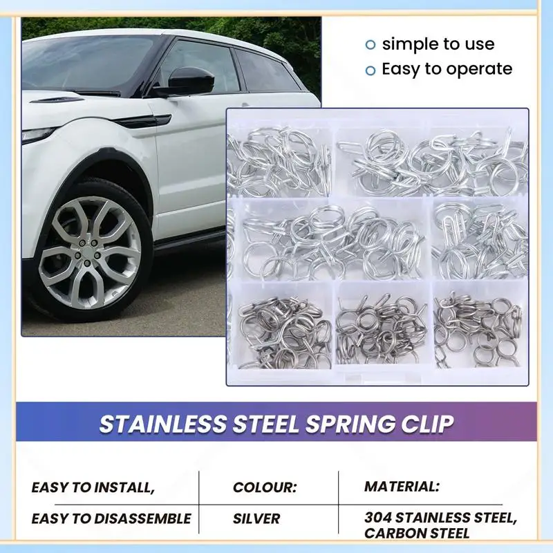

-A60I 150Pcs/Set Stainless Steel Spring Clip Hose Clamp Fastener Fuel Line Hose Water Pipe Air Tube Car Plumbing Tools
