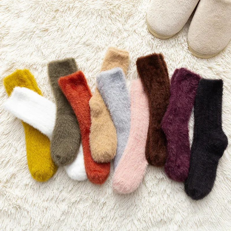 1 paar Haarigen Nerz Pile Socken für Frauen Herbst und Winter Verdickung Warme Startseite Schlaf Boden Socken Japanischen Einfarbig grundlegende Wilden