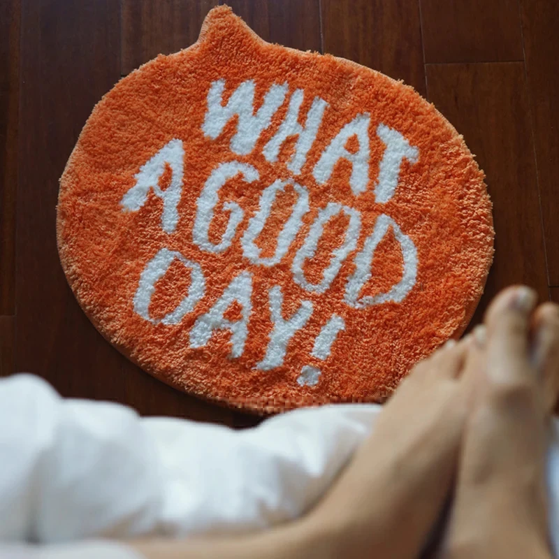 Orange Flocking Floor Rug What a Good Day Pets Rug Living Room Nordic Bathroom Soft Fluffy Rug Bedside Carpets Entryway Floor