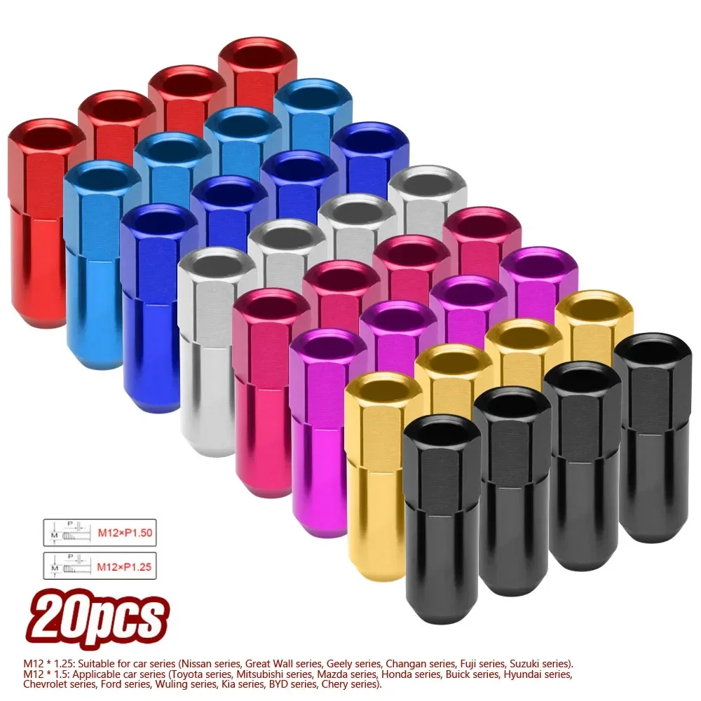 20PCS 60mm M14*1.5 Wheel Nuts New Racing Lug Nuts Screw Aluminum Tuner Racing Lug Wheel Nuts Screw Anodized Wheel Bolts