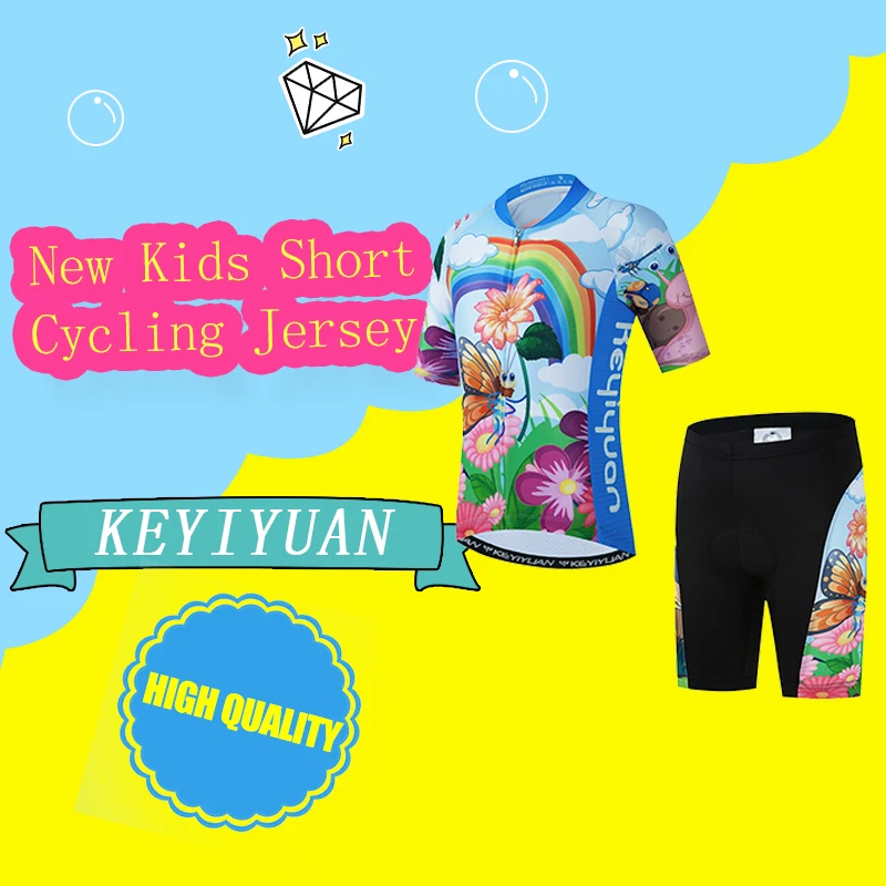 

KEYIYUAN Kids Cycling Jersey Summer Short Sleeves Cycling Set Bike Clothing Foam Shockproof Gel Pant Pad Ropa Ciclismo