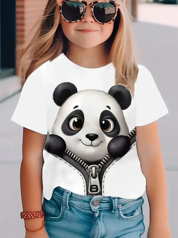 Girl Short Sleeve T-Shirt Cartoon Round Neck Kids Clothes Summer Boys Clothing 5 to 6 Years Streetwear Clothing Breathable Tops