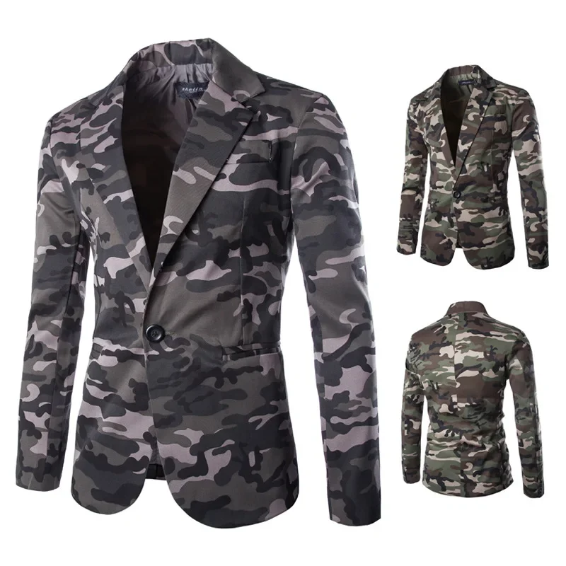 

2023 Men's Slim Fit Camo Small Suit One Piece Single Breasted Suit Fashion Casual Coat