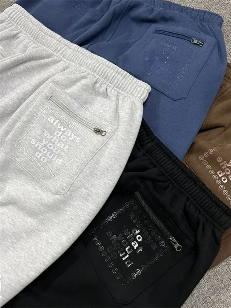 Vintage Graphic Fleece Sweatpants Women Casual Classic Gray Black Wide Leg Warm Trouser Thick Jogger Hip Hop Winter 2024