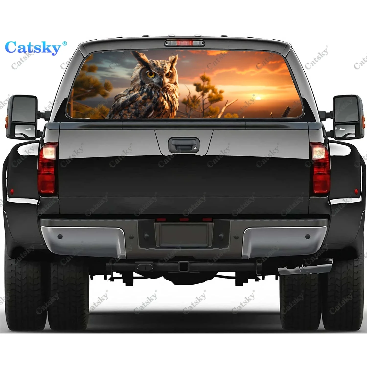 Owl Perched on Tree Branch Rear Window Decal Fit Pickup,Truck,Car Universal See Through Perforated Back Window Vinyl Sticker