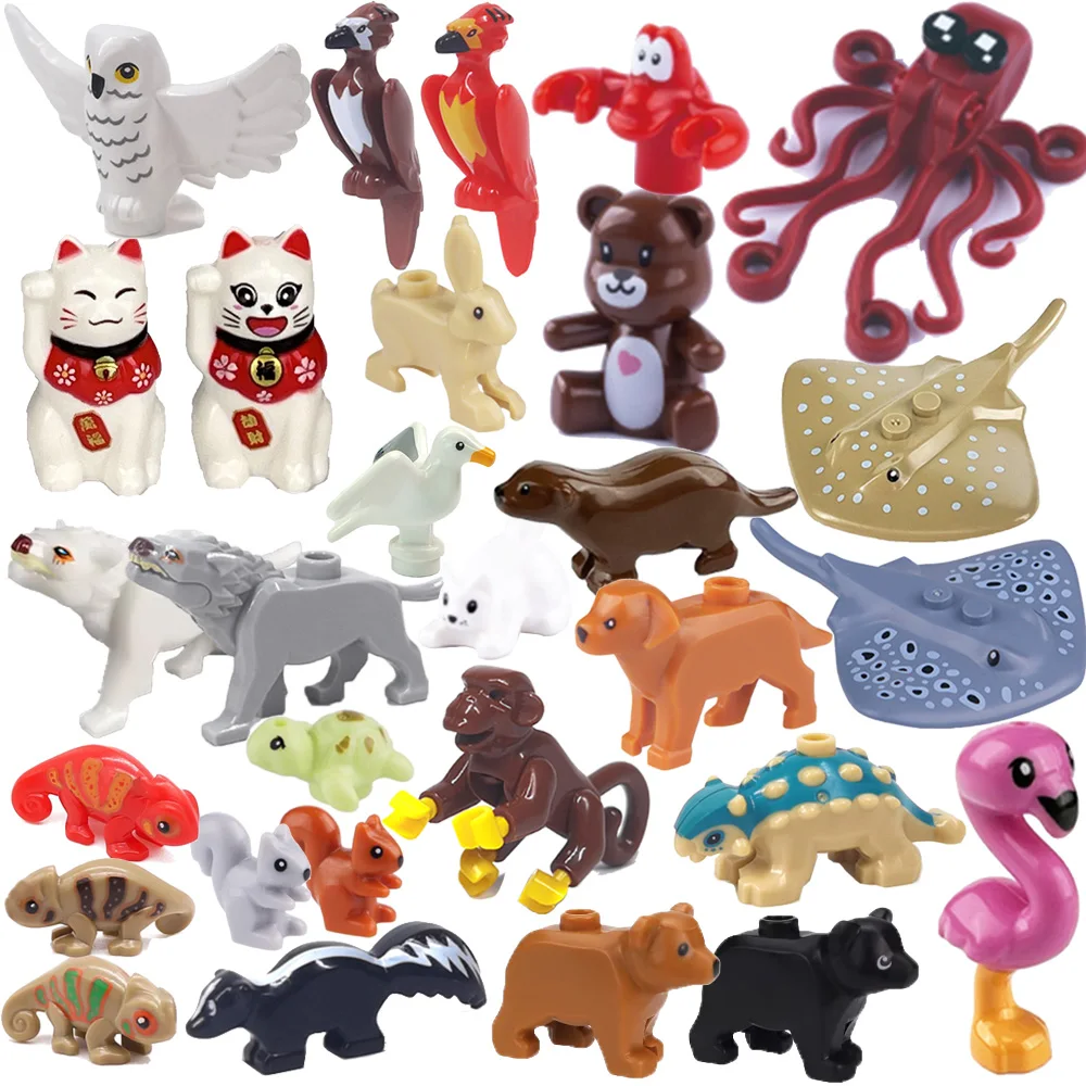 MOC Zoo Farm Animal Building Blocks Owl Lizard Octopus Squirrel Pig Dog Chicken Cat Pigeon Mouse Wolf Rabbit Mini DIY Brick K060