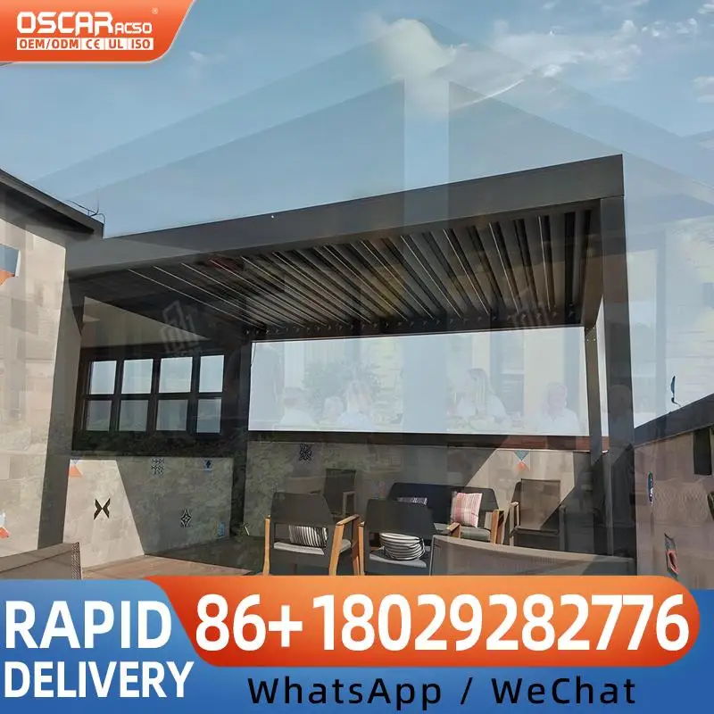Motorized Retractable Roof Canopy Awning with Remote Control Customizable Size 15 Year Warranty Luxury PVC Aluminum for Patio Ga
