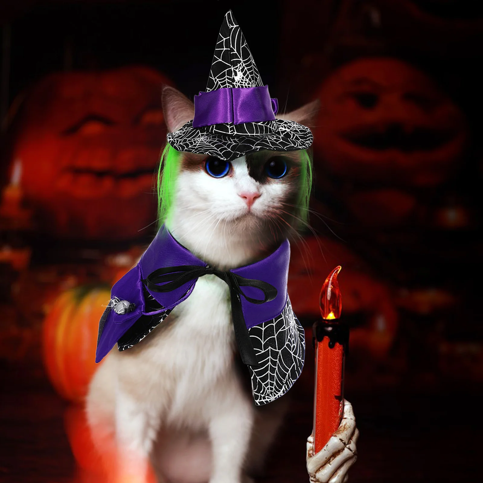 

1Set Halloween Cat Costume Cat Cape Cone Hat Soft Satin Fabric Comfortable Pet Cloak Halloween Party Costumes for Cats Dog