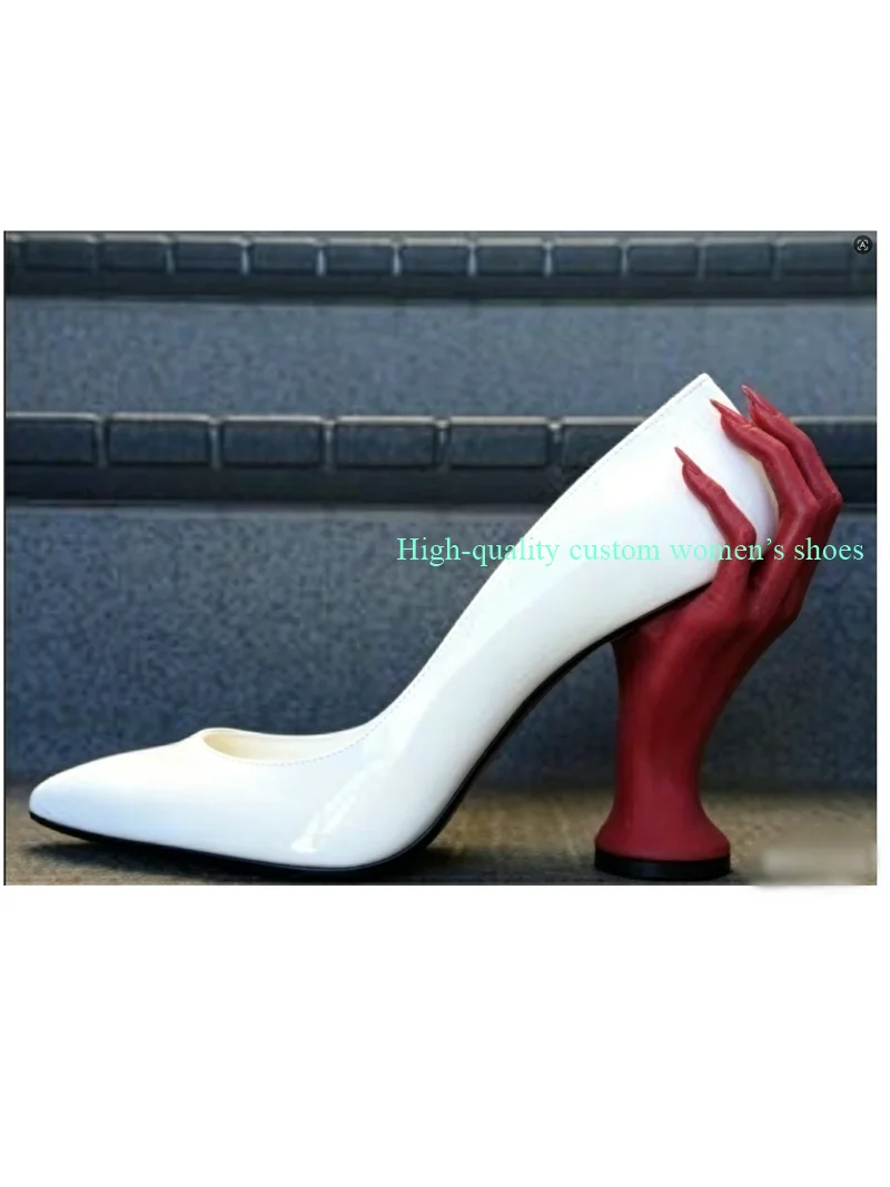 

Pink Devil's Hand Bottomless Shallow Pointed High heel Special Heels Manual Luxury Women's Shoes Runway Style Sell Like HotCakes