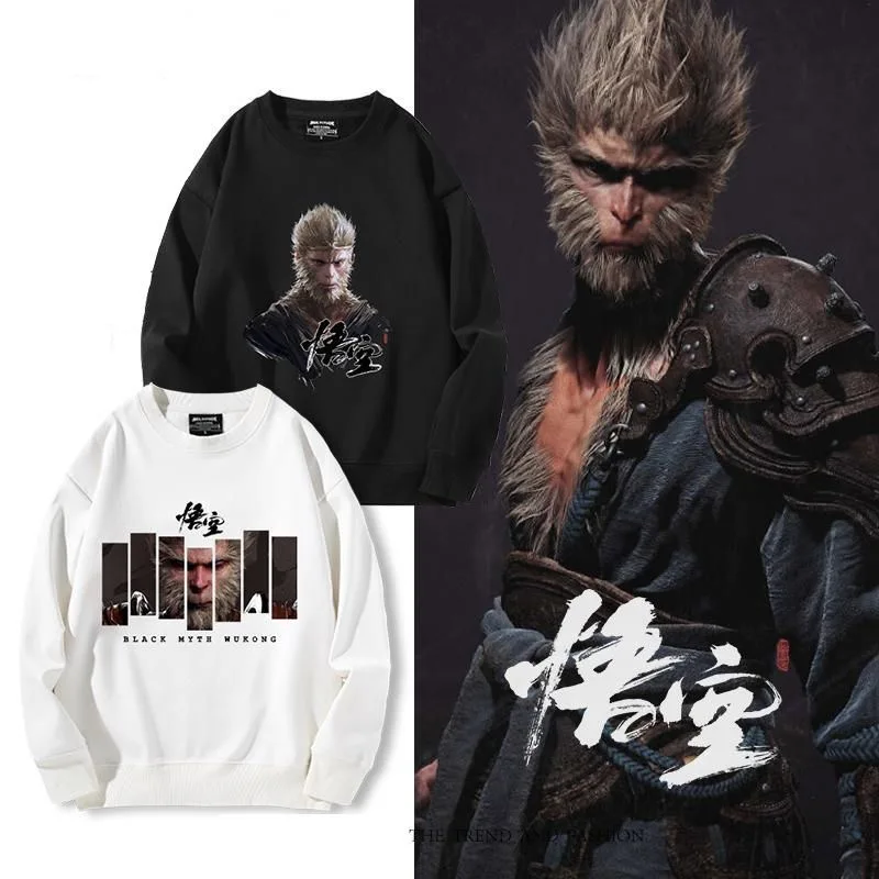 Men 2024 3D Black Myth Wukong printed street Harajuku long sleeve pattern personality trend clothing crewneck hoodie