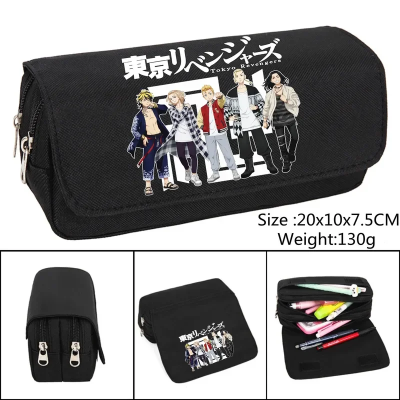 Anime Tokyo Revengers Lápis Case, Maquiagem Preta Saco Cosmético, Papelaria de Estudante, Multi-Funcional Flip Bags, Presente dos desenhos animados