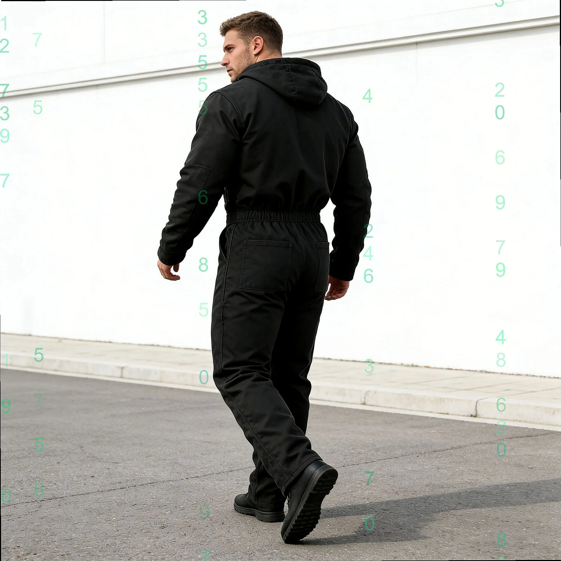 Men's Retro Black Canvas Workwear Jumpsuit Long Sleeve Hooded Overall Coverall