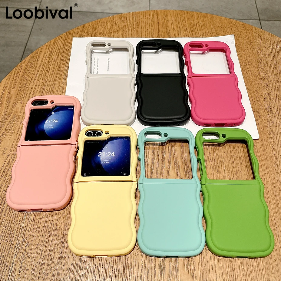 Z Flip6 Wave Frame Folding Silicone Case for Samsung Galaxy Z Flip 6 5 4 3 Zflip5 Flip4 Soft Bumper Hinge Cover Liquid Fundas