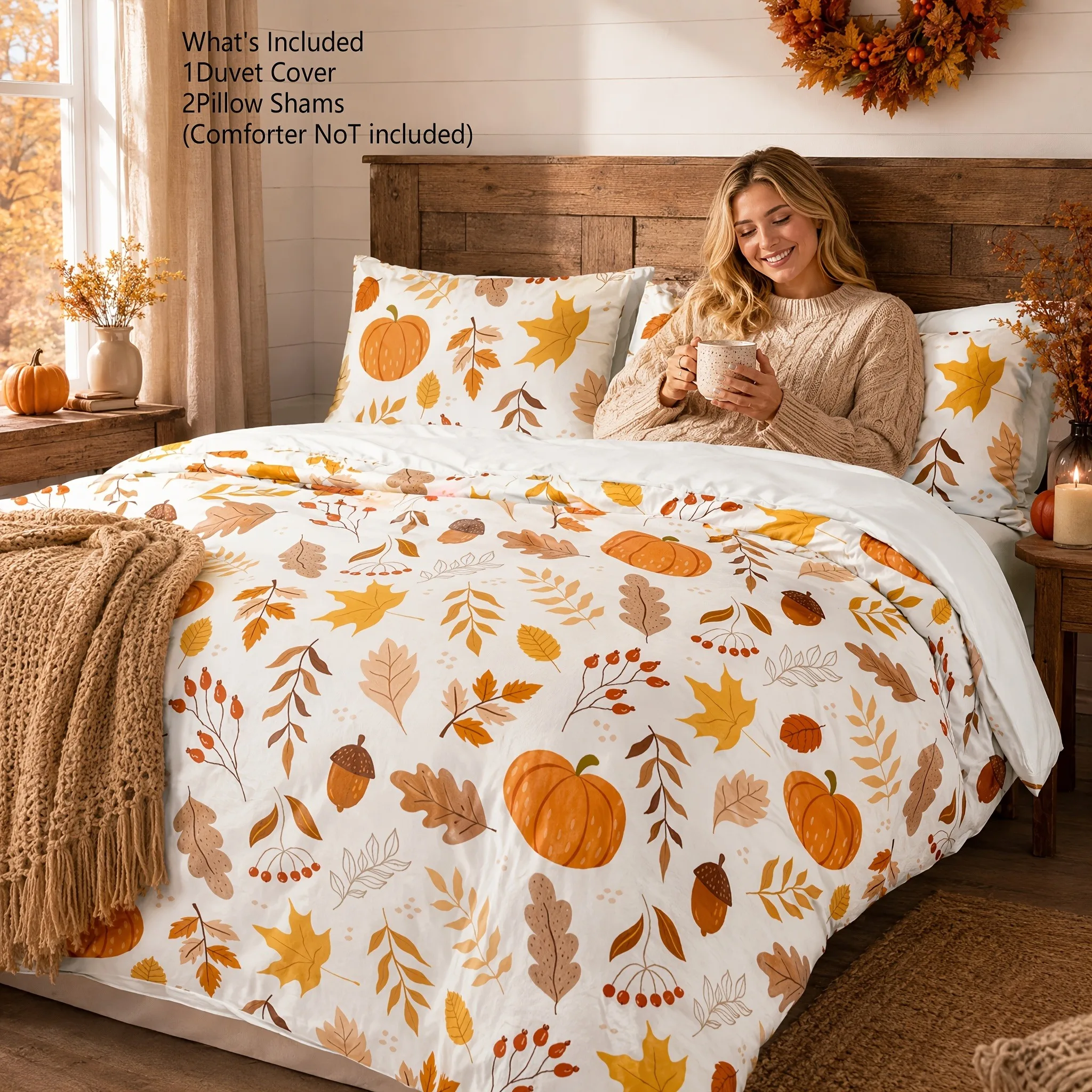 Halloween Pumpkin Duvet Cover Set Reversible 3Pcs Bedding Double-Sided Digital Print Quilt Cover with 2 Pillowcases