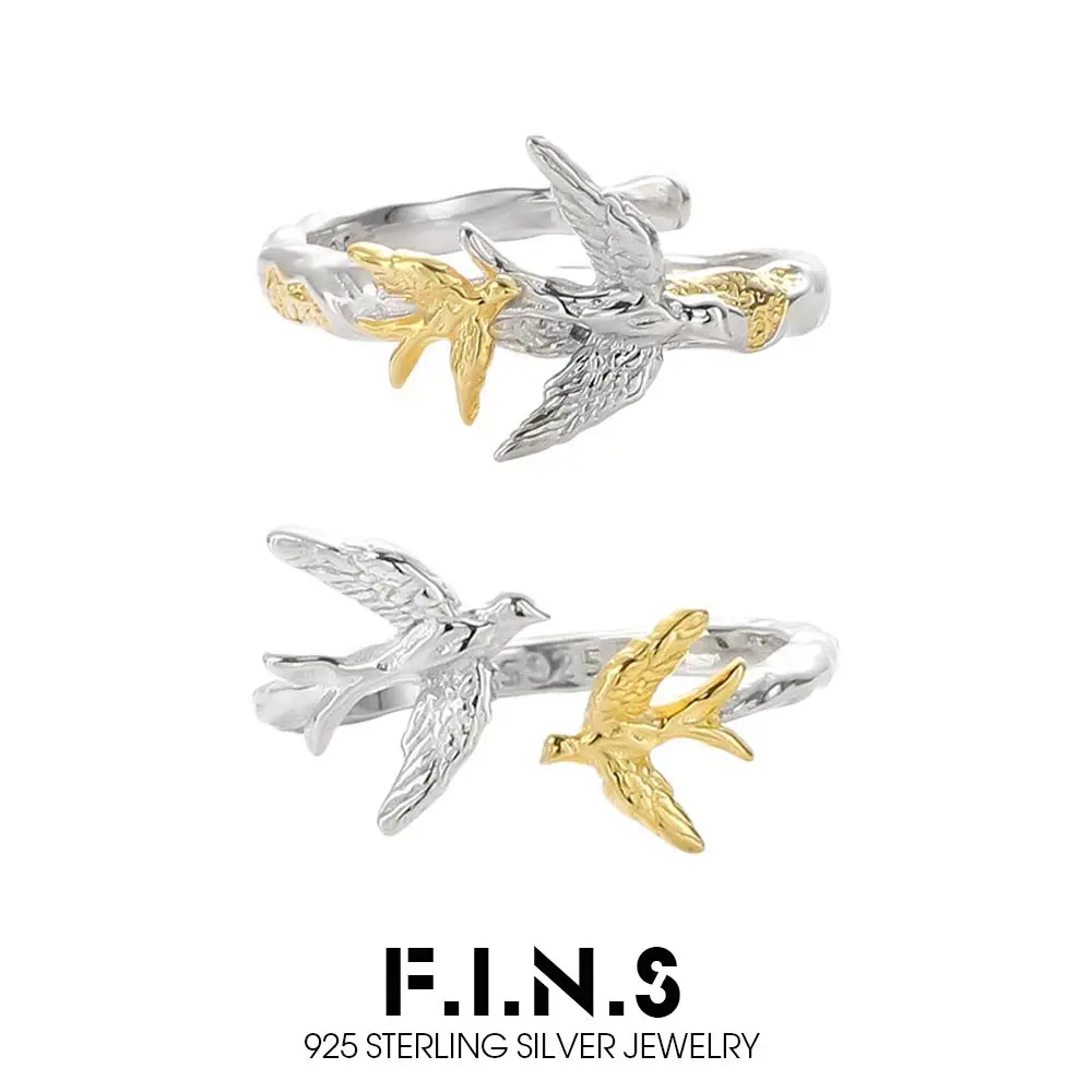 

Оригинальное кольцо F.I.N.S. Flying Bird из стерлингового серебра S925, минималистичное, двухцветное, с ласточкой, регулируемое, ювелирное украшение на палец