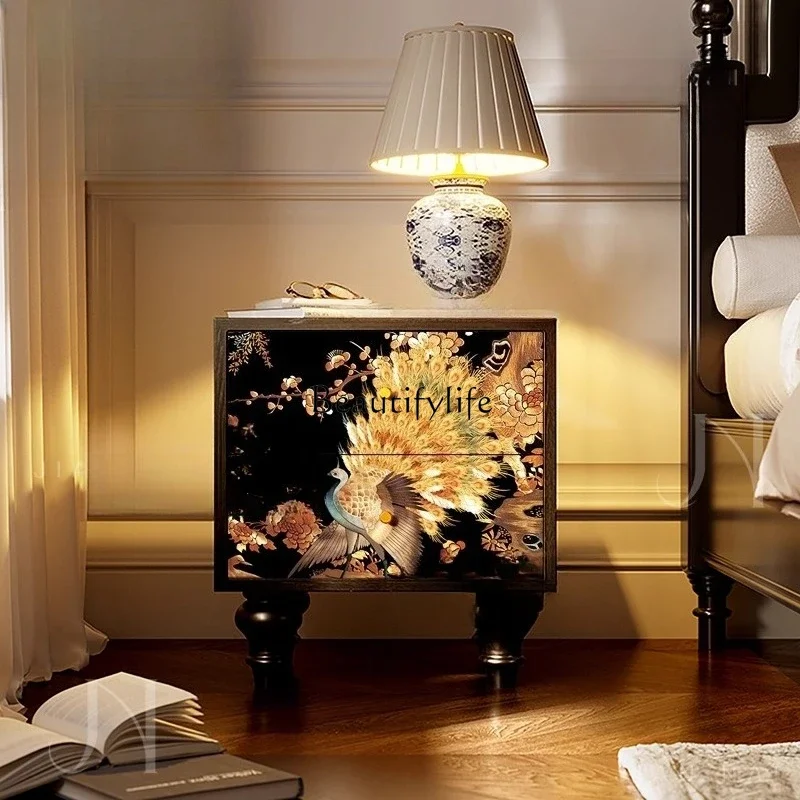 

0 French Chinese Style Solid Wood Bedside Table Home Bedside Cabinet